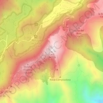 Carte topographique Caro, altitude, relief