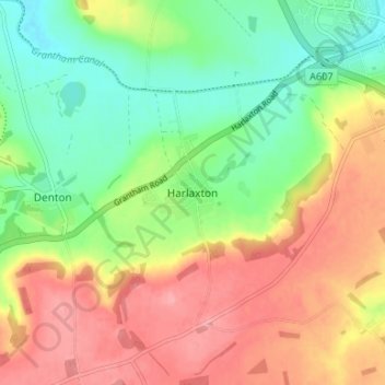 Carte topographique Harlaxton, altitude, relief