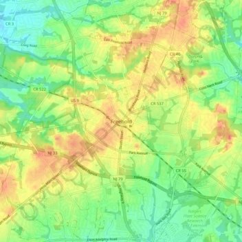 Carte topographique Freehold, altitude, relief