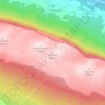 Carte topographique Azkorri, altitude, relief