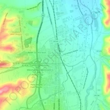 Carte topographique Quattromiglia, altitude, relief