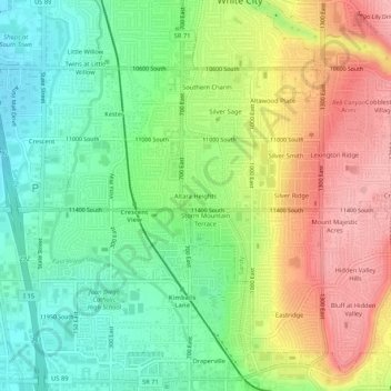 Carte topographique Altara Heights, altitude, relief