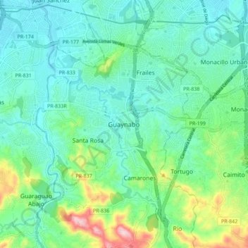 Carte topographique Guaynabo, altitude, relief
