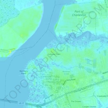 Carte topographique Hobcaw Point, altitude, relief