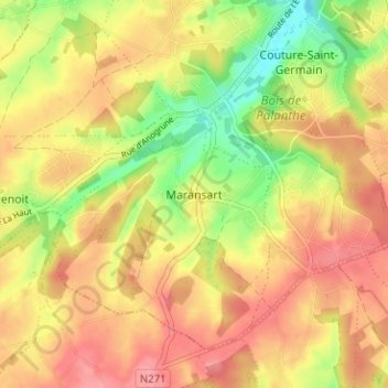Carte topographique Maransart, altitude, relief
