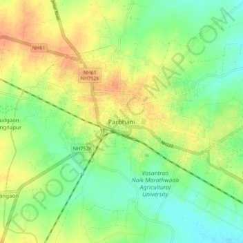 Carte topographique Parbhani, altitude, relief
