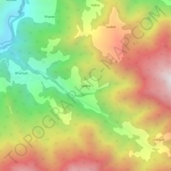 Carte topographique Syalna, altitude, relief