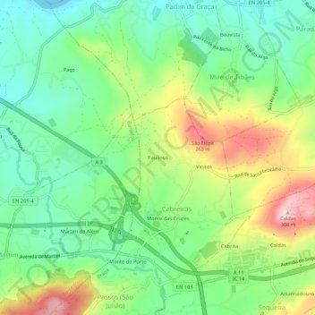 Carte topographique Paulinos, altitude, relief