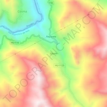Carte topographique Churin, altitude, relief