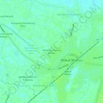 Carte topographique Kampung Padang Rokma, altitude, relief