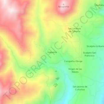 Carte topographique Vaqueria, altitude, relief