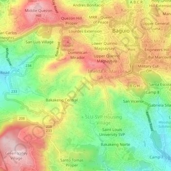 Carte topographique Bakakeng Central, altitude, relief