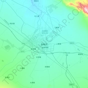 Carte topographique Zhangye, altitude, relief