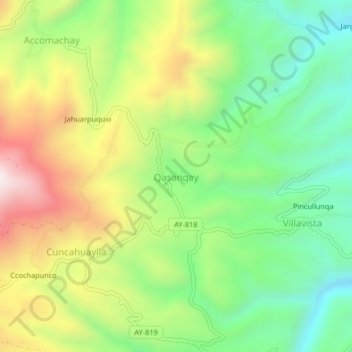 Carte topographique Qasanqay, altitude, relief
