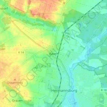Carte topographique Baven, altitude, relief