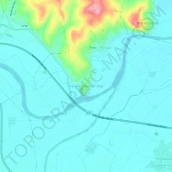 Carte topographique Pavone d'Alessandria, altitude, relief