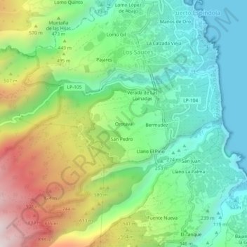 Carte topographique Orotava, altitude, relief
