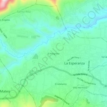 Carte topographique El Progreso, altitude, relief
