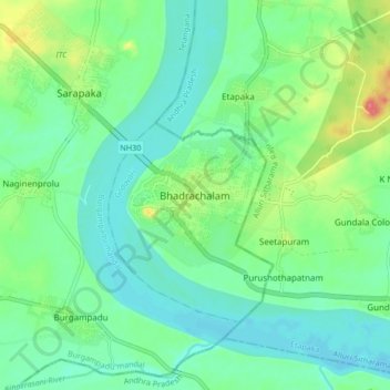 Carte topographique Bhadrachalam, altitude, relief