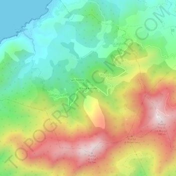 Carte topographique Bocca Asciuta, altitude, relief