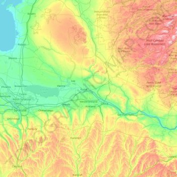 Carte topographique Oneida, altitude, relief