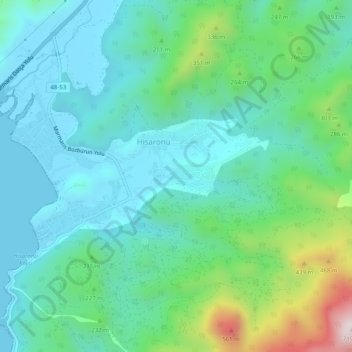 Carte topographique Hisarönü, altitude, relief