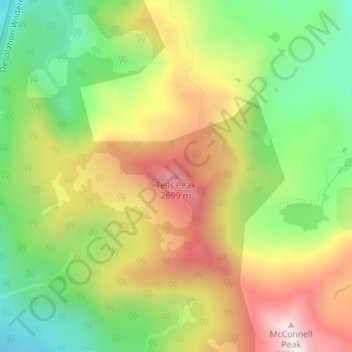 Carte topographique Tells Peak, altitude, relief