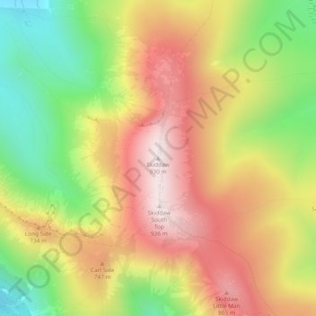Carte topographique Skiddaw, altitude, relief