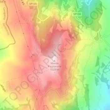 Carte topographique Monte Pagliarone, altitude, relief