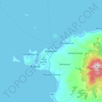 Carte topographique Kawayan, altitude, relief