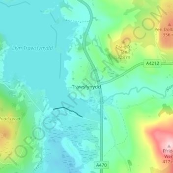 Carte topographique Trawsfynydd, altitude, relief