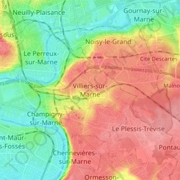 Carte topographique Villiers-sur-Marne, altitude, relief