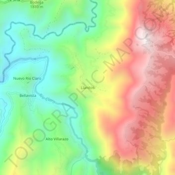 Carte topographique Llanitos, altitude, relief