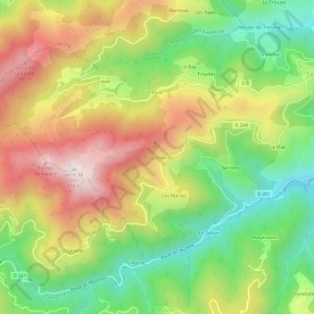 Carte topographique Le Chier, altitude, relief