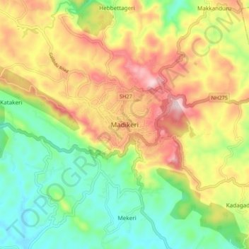 Carte topographique Madikeri, altitude, relief