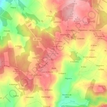 Carte topographique Boimorto, altitude, relief