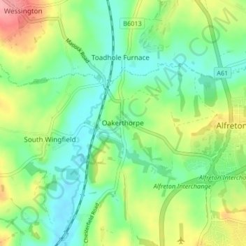 Carte topographique Oakerthorpe, altitude, relief