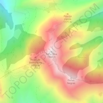 Carte topographique Peña Mea, altitude, relief