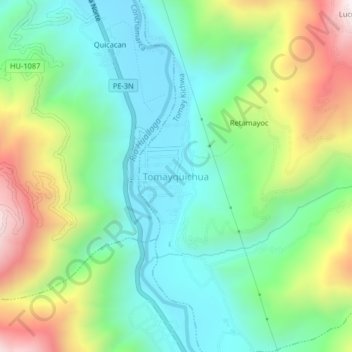 Carte topographique Tomayquichua, altitude, relief