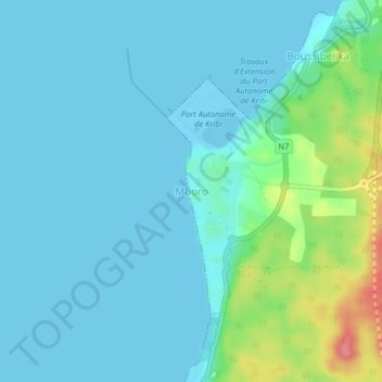 Carte topographique Mboro, altitude, relief