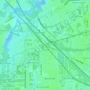 Carte topographique Grand Crossing, altitude, relief