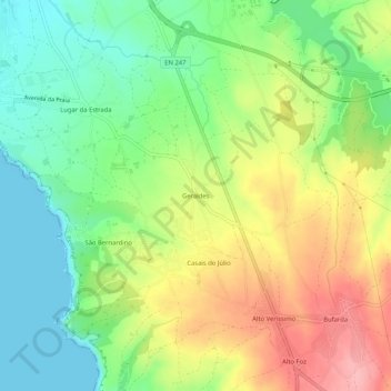 Carte topographique Geraldes, altitude, relief