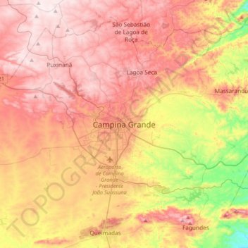 Carte topographique Campina Grande, altitude, relief