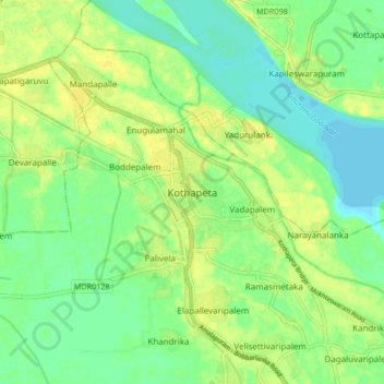 Carte topographique Kothapeta, altitude, relief