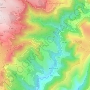 Carte topographique Marzials, altitude, relief