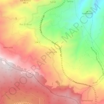 Carte topographique Ras El Bour, altitude, relief