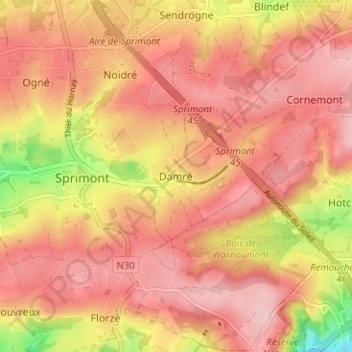Carte topographique Damré, altitude, relief
