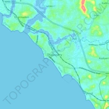 Carte topographique Thalassery, altitude, relief