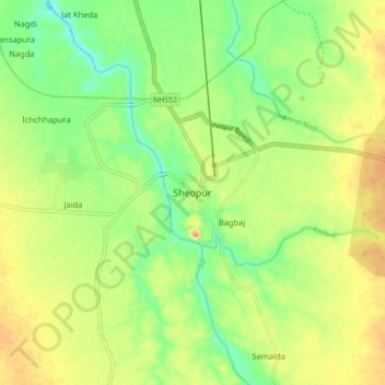 Carte topographique Sheopur, altitude, relief