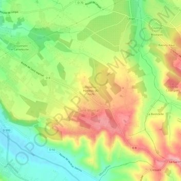 Carte topographique Lotissement Hameau du Pech, altitude, relief